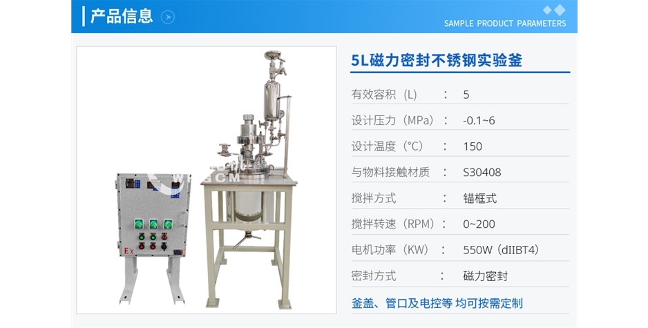 5L磁力密封不銹鋼實(shí)驗釜