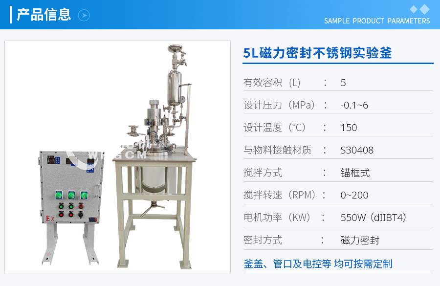 5L磁力密封不銹鋼實(shí)驗釜